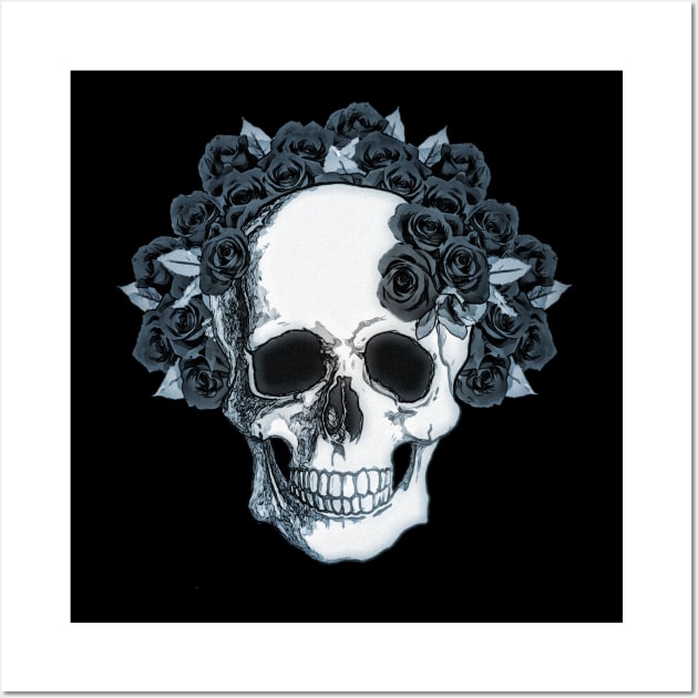 Sage Tribe floral Skull With blue navy roses Wall Art by Collagedream